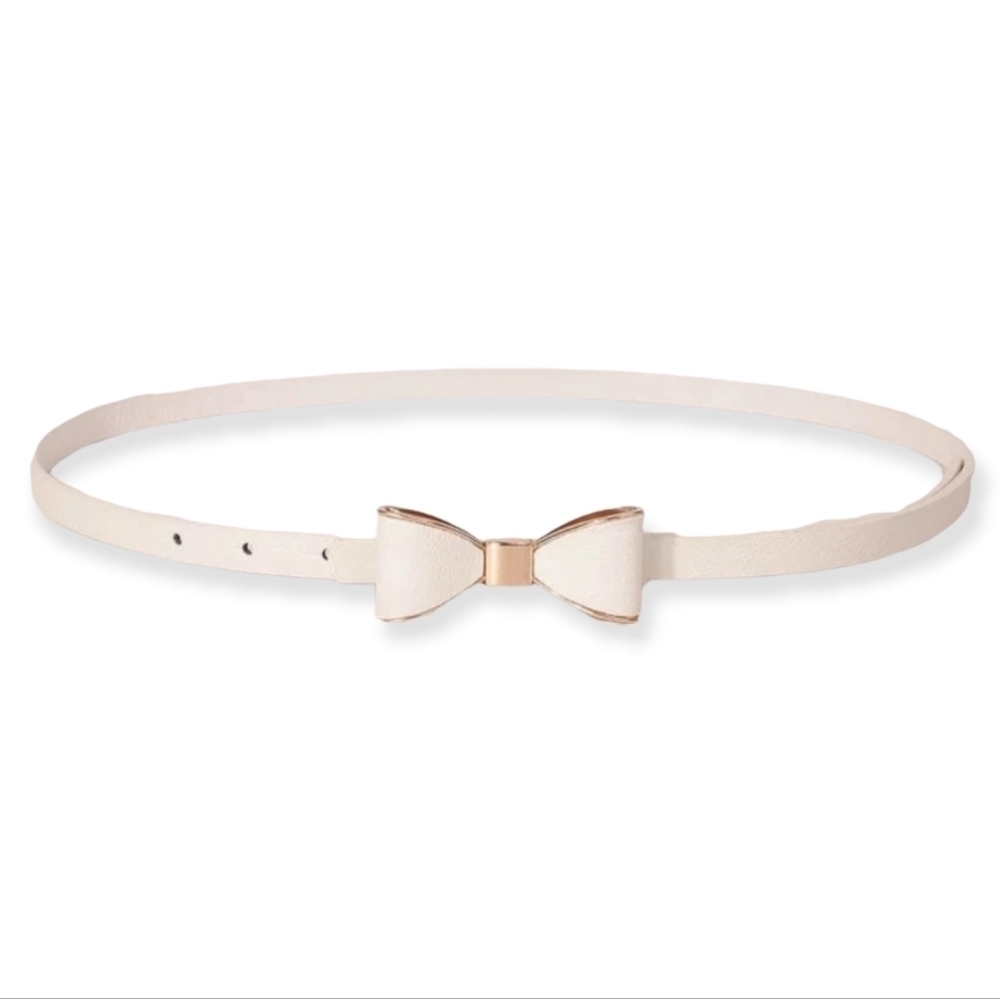 Bow tie skinny waist belt White faux leather evening Formal for plus size - Picture 3 of 12